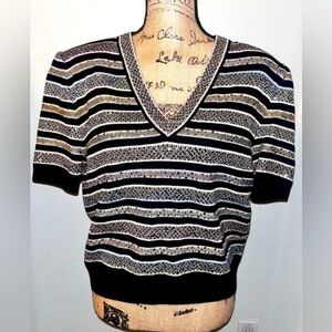 ST JOHN by Marie Grey Sequin Embellished Santana Knit V-Neck Evening Wear Top 14